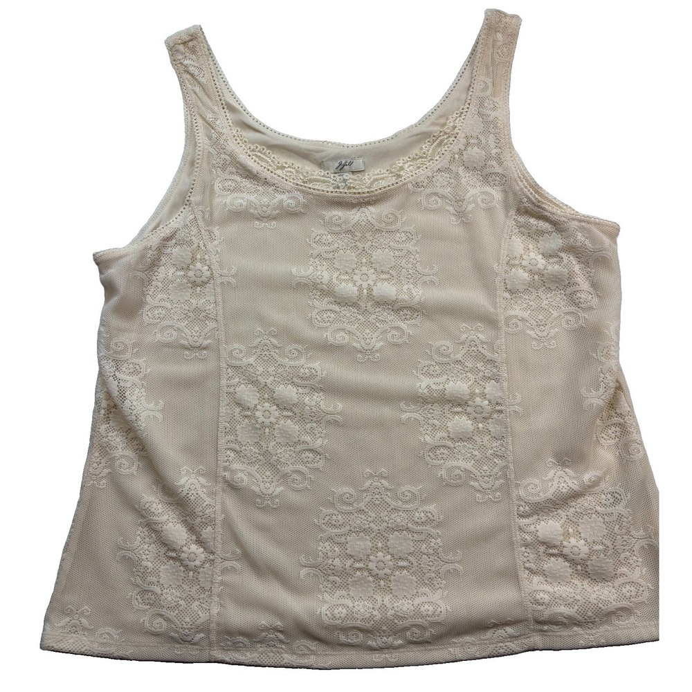 Vintage Y2K J Jill Ivory Lace Tank Top Stretch Lined Romantic Coquette Sz L